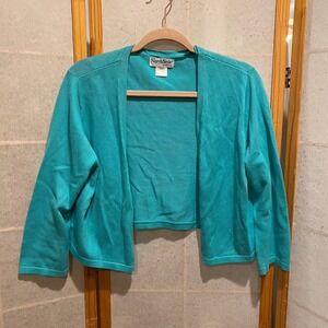 NorthStyle Teal Blue Cotton Cropped Cardigan Sweater Women's Size M